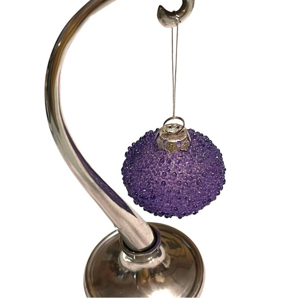 Christmas Vtg glass ornaments applied glass irridescent beads purple 3 shapes. - Picture 8 of 10